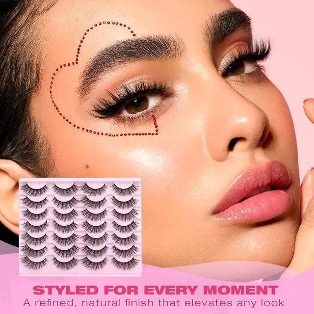 Alt view image 5 of 7 - False Eyelashes 14mm Faux 3D Mink Lashes Natural Look Cat Eye Wispy Lashes Pack , 14 Pairs