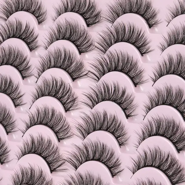 Alt view image 6 of 7 - False Eyelashes 14mm Faux 3D Mink Lashes Natural Look Cat Eye Wispy Lashes Pack , 14 Pairs