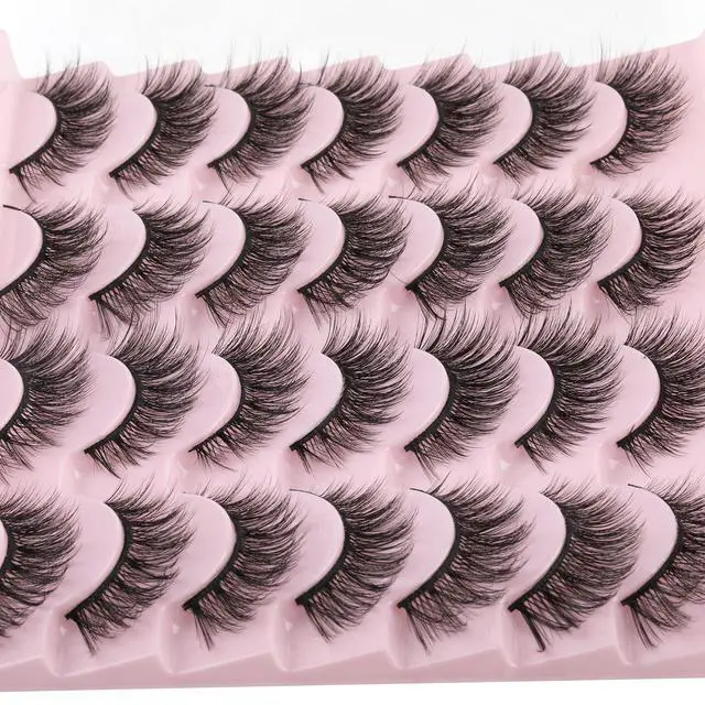 Alt view image 7 of 7 - False Eyelashes 14mm Faux 3D Mink Lashes Natural Look Cat Eye Wispy Lashes Pack , 14 Pairs