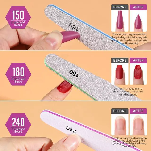 Alt view image 3 of 7 - Nail File Nail Buffer, 6 pcs Nail Files and Buffers for Natural Nails, Emery Boards for Nails, Nail Buffer and Shine Kit Nail Filer, Nail Buffer Block 100/180 Grit Nail Files Fingernail Files