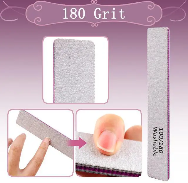 Alt view image 3 of 7 - Nail File 12 PCS Professional Reusable 100/180 Grit Double Sides Washable Nail File Manicure Tools for Poly Nail Extension Gel and Acrylic Nails Tools Suit for Home Salon