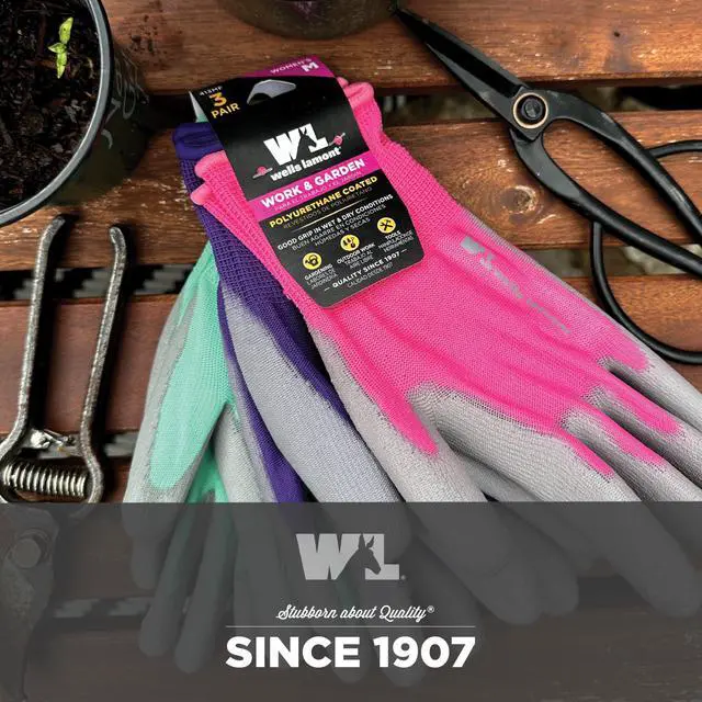 Alt view image 6 of 7 - Gardening Gloves for Women Breathable Polyester, Seamless Fit PU-Coated Palm for Grip & Durability Elastic Wrist Pink/Green/Purple, Medium, Pack of 3 (413MF)