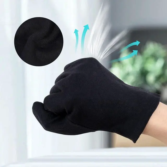 Alt view image 3 of 6 - 5 Pairs Large Archival Photo Gloves, Black Work Gloves For Handling Art Working Photography Men & Womens Cloth Gloves Liners Bulk for Handling Jewelry, Film, Photo, Coin Metal Inspection