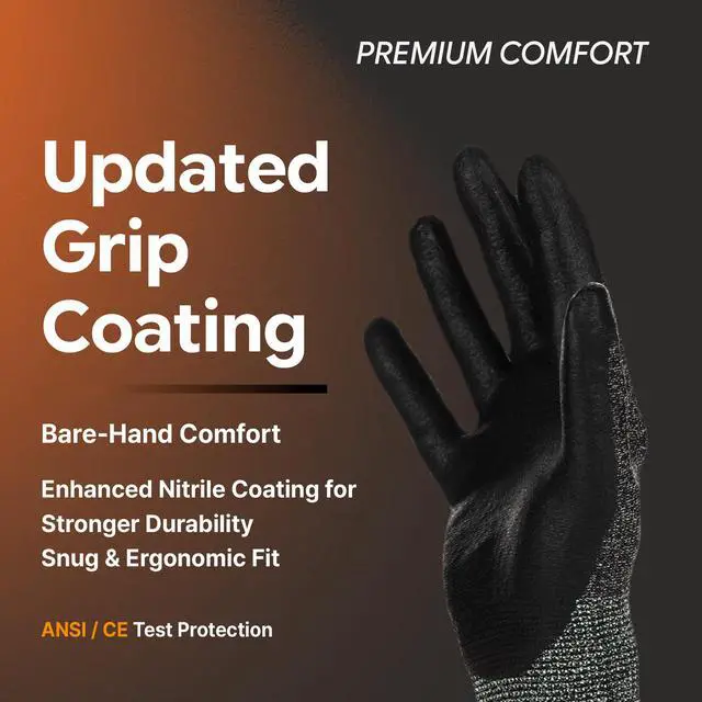Alt view image 2 of 7 - Nitrile Work Gloves FN330, 1 Pair, 3D-Comfort Stretchy Fit, Firm Grip, Thin & Lightweight, Touch-Screen Compatible, Durable, Breathable & Cool, Machine Washable; Grey S (7)