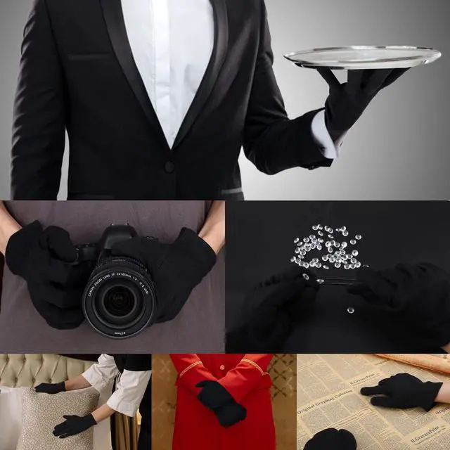 Alt view image 6 of 6 - 5 Pairs Large Archival Photo Gloves, Black Work Gloves For Handling Art Working Photography Men & Womens Cloth Gloves Liners Bulk for Handling Jewelry, Film, Photo, Coin Metal Inspection