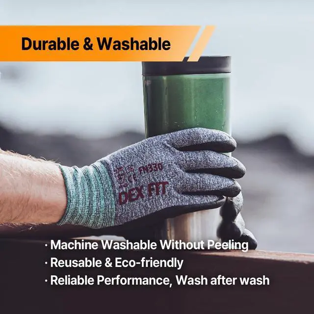 Alt view image 6 of 7 - Nitrile Work Gloves FN330, 1 Pair, 3D-Comfort Stretchy Fit, Firm Grip, Thin & Lightweight, Touch-Screen Compatible, Durable, Breathable & Cool, Machine Washable; Grey S (7)