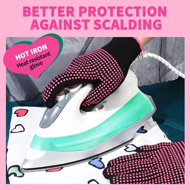 Alt view image 5 of 7 - 2 Pcs Heat Resistant Gloves With Silicone Bumps, Professional Heat Proof Glove Mitts For Hair Styling Curling Iron Wand Flat Iron Hot-Air Brushes Sublimation Gloves Rose Red