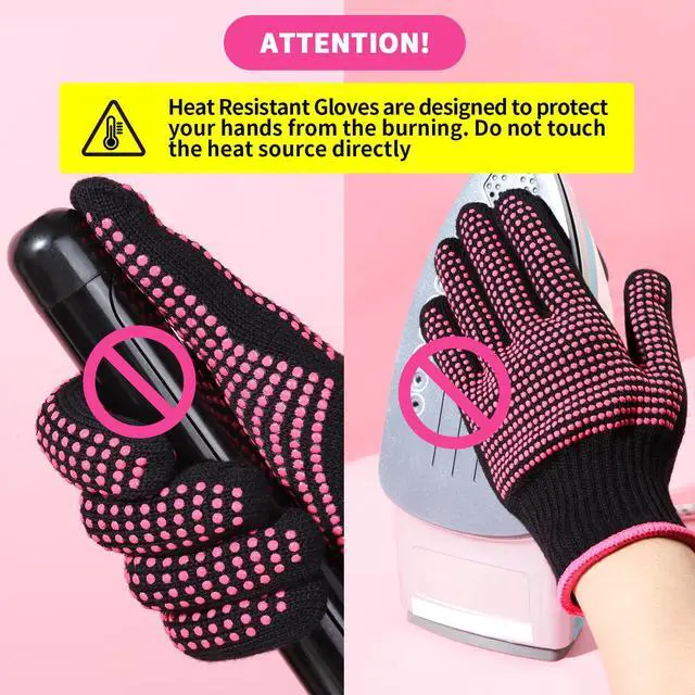 Alt view image 6 of 7 - 2 Pcs Heat Resistant Gloves With Silicone Bumps, Professional Heat Proof Glove Mitts For Hair Styling Curling Iron Wand Flat Iron Hot-Air Brushes Sublimation Gloves Rose Red