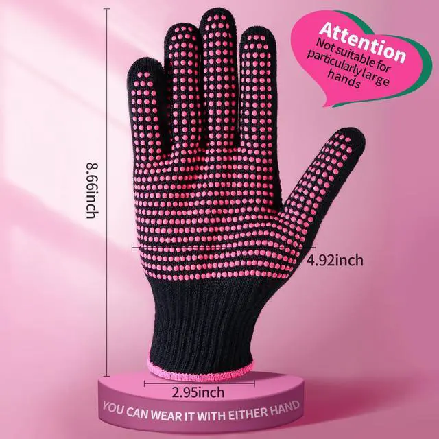 Alt view image 7 of 7 - 2 Pcs Heat Resistant Gloves With Silicone Bumps, Professional Heat Proof Glove Mitts For Hair Styling Curling Iron Wand Flat Iron Hot-Air Brushes Sublimation Gloves Rose Red