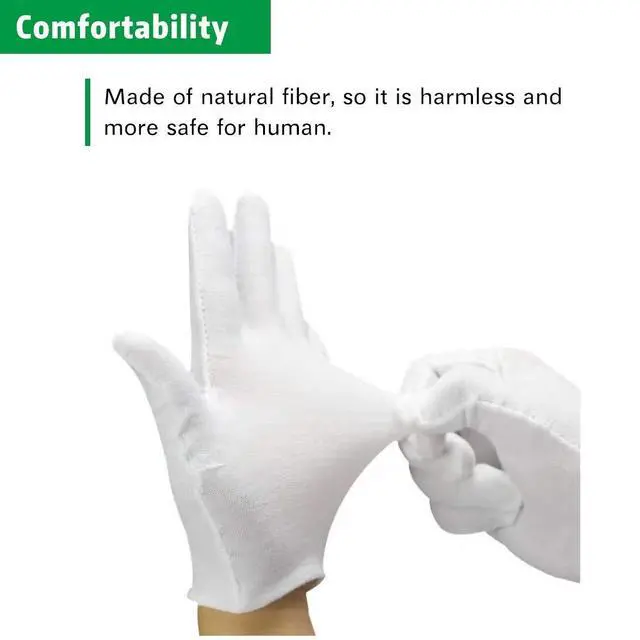 Alt view image 5 of 6 - 8 Pairs White Cotton Gloves 7.5" Medium Size, film, coins, CD/DVD, Handling Gloves