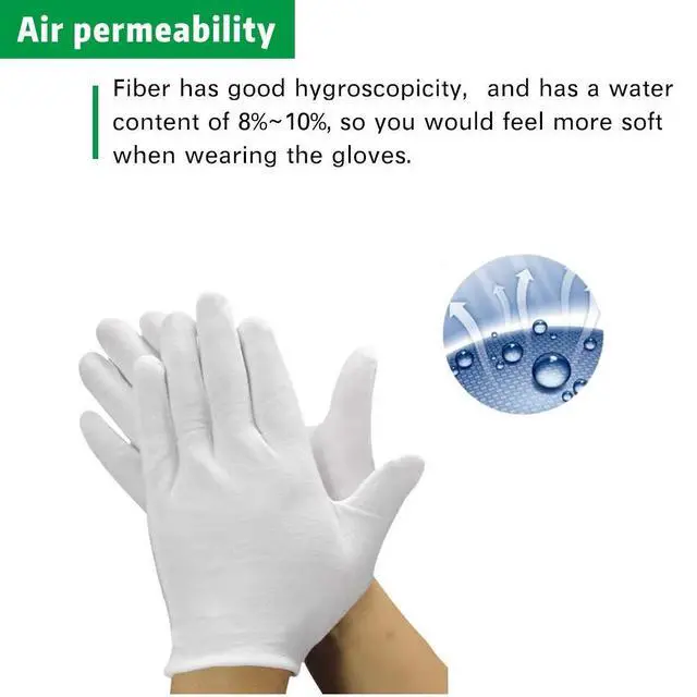 Alt view image 4 of 6 - 8 Pairs White Cotton Gloves 7.5" Medium Size, film, coins, CD/DVD, Handling Gloves