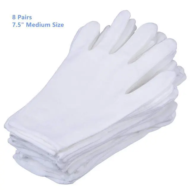 Alt view image 2 of 6 - 8 Pairs White Cotton Gloves 7.5" Medium Size, film, coins, CD/DVD, Handling Gloves