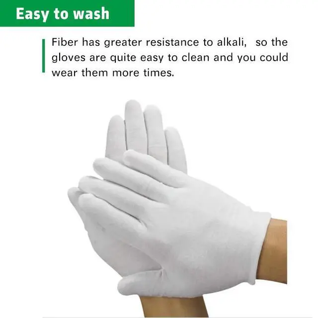 Alt view image 6 of 6 - 8 Pairs White Cotton Gloves 7.5" Medium Size, film, coins, CD/DVD, Handling Gloves