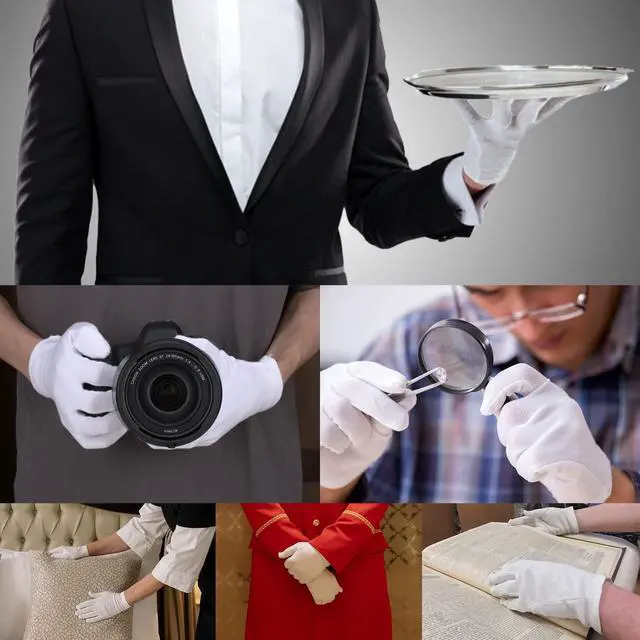 Alt view image 3 of 6 - 5 Pairs Archival Photo Gloves, White X-Large Work Gloves For Handling Art Working Photography Men & Womens Cloth Gloves Liners Bulk for Handling Jewelry, Film, Photo, Coin Metal Inspection