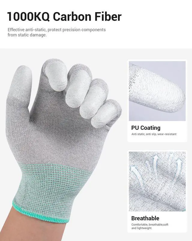 Alt view image 2 of 6 - ESD Anti Static Gloves, High Resistance Carbon Fiber Computer Gloves, Large 1 Pair