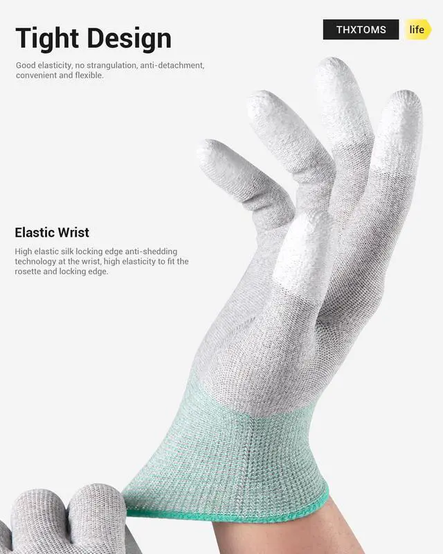 Alt view image 3 of 6 - ESD Anti Static Gloves, High Resistance Carbon Fiber Computer Gloves, Large 1 Pair