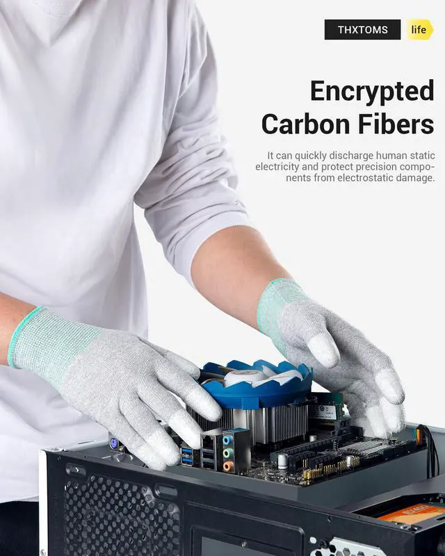 Alt view image 4 of 6 - ESD Anti Static Gloves, High Resistance Carbon Fiber Computer Gloves, Large 1 Pair