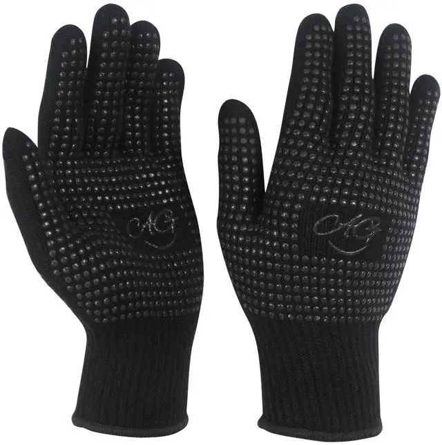Main image of 2 Pcs Heat Resistant Gloves with Silicone Bumps, Black Silicone Anti Slip Heat Proof Gloves, Suitable for irons, Curling Iron, Straighteners, Hot Tools Flat Iron, Universal Sizes, Black
