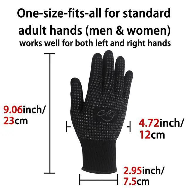 Alt view image 3 of 7 - 2 Pcs Heat Resistant Gloves with Silicone Bumps, Black Silicone Anti Slip Heat Proof Gloves, Suitable for irons, Curling Iron, Straighteners, Hot Tools Flat Iron, Universal Sizes, Black
