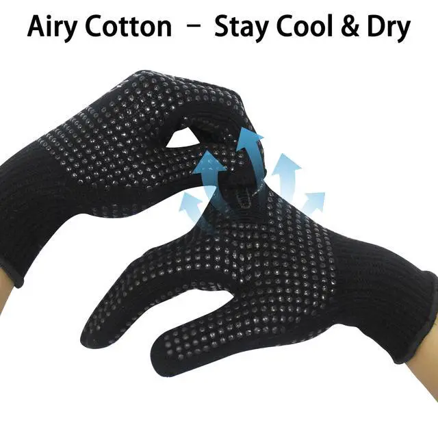 Alt view image 2 of 7 - 2 Pcs Heat Resistant Gloves with Silicone Bumps, Black Silicone Anti Slip Heat Proof Gloves, Suitable for irons, Curling Iron, Straighteners, Hot Tools Flat Iron, Universal Sizes, Black