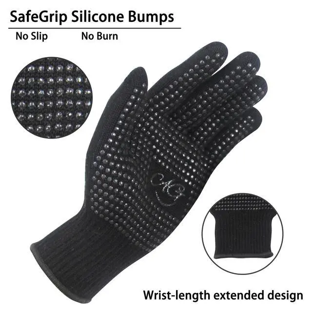 Alt view image 4 of 7 - 2 Pcs Heat Resistant Gloves with Silicone Bumps, Black Silicone Anti Slip Heat Proof Gloves, Suitable for irons, Curling Iron, Straighteners, Hot Tools Flat Iron, Universal Sizes, Black