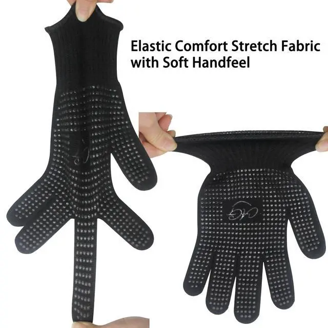 Alt view image 5 of 7 - 2 Pcs Heat Resistant Gloves with Silicone Bumps, Black Silicone Anti Slip Heat Proof Gloves, Suitable for irons, Curling Iron, Straighteners, Hot Tools Flat Iron, Universal Sizes, Black