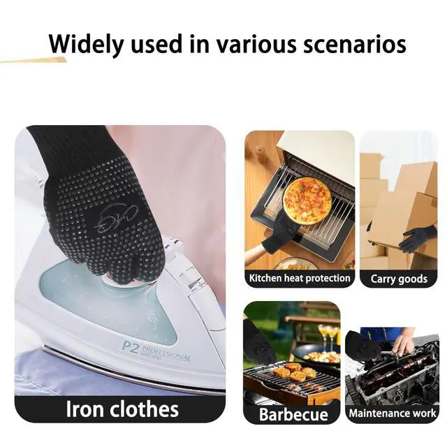 Alt view image 7 of 7 - 2 Pcs Heat Resistant Gloves with Silicone Bumps, Black Silicone Anti Slip Heat Proof Gloves, Suitable for irons, Curling Iron, Straighteners, Hot Tools Flat Iron, Universal Sizes, Black