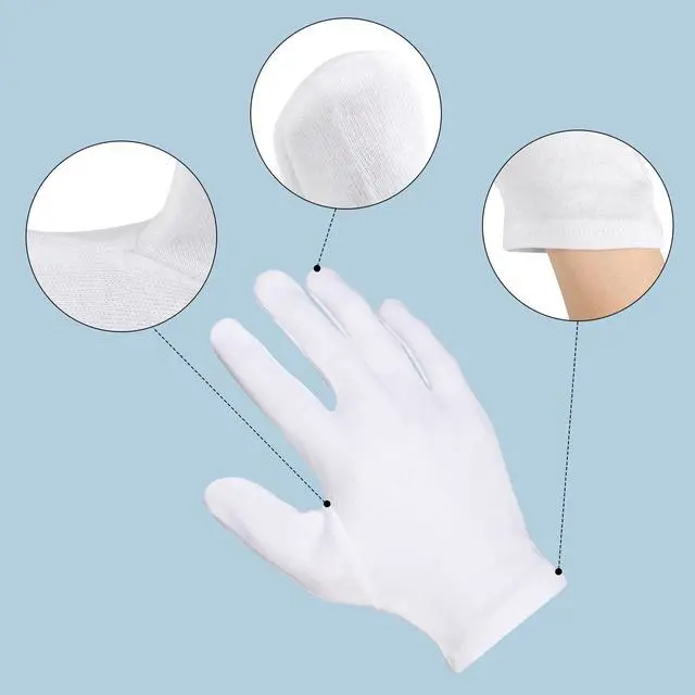 Alt view image 4 of 6 - 5 Pairs Archival Photo Gloves, White Small Work Gloves For Handling Art Working Photography Men & Womens Cloth Gloves Liners Bulk for Handling Jewelry, Film, Photo, Coin Metal Inspection