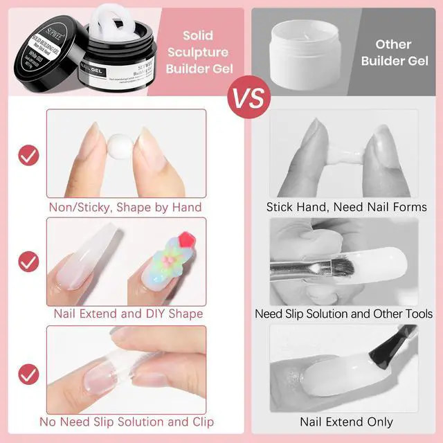Alt view image 3 of 7 - 3D Nail Art Gel Clear and White Solid Builder Gel for Nails Non-Stick Hand Sculpture Hard Gels with Dual Form for Carving Patterns Decoration Nail Art Home Manicure DIY