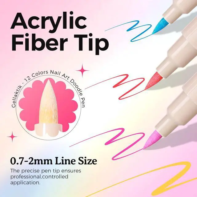 Alt view image 3 of 7 - 12 Colors Nail Art Pens Set, 3D Nail Polish Pens, Quick-Drying Acrylic Paint Markers, 0.7mm Dotting Painting Liner Brush for DIY Nail Design, Home & Salon Manicure Tools