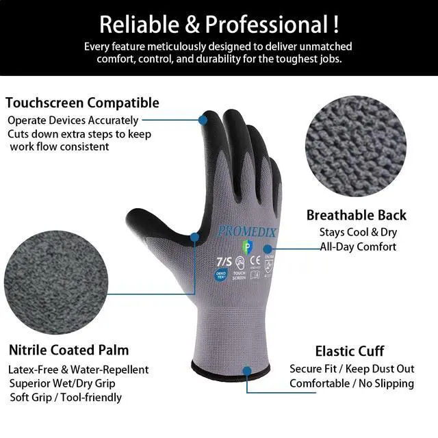 Alt view image 4 of 4 - P 3 Pairs Work Gloves with Grip for Cleaning Garden Mechanic Fishing Working Nitrile Coated for Men Gardening M-3