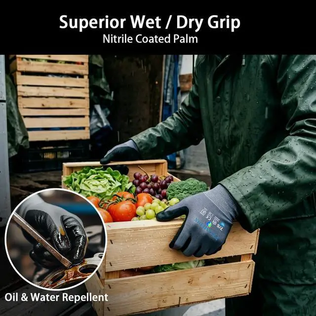 Alt view image 3 of 4 - P 3 Pairs Work Gloves with Grip for Cleaning Garden Mechanic Fishing Working Nitrile Coated for Men Gardening M-3