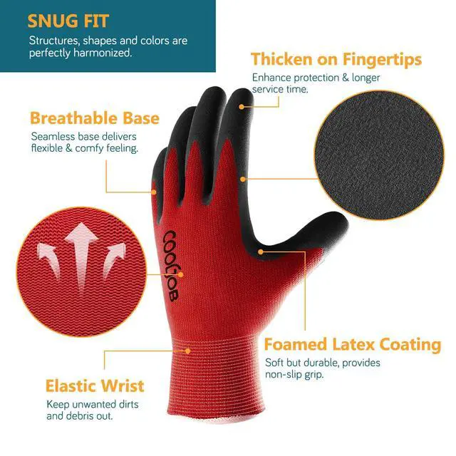 Alt view image 2 of 6 - Gardening Gloves for Men, 2 Pairs Breathable Rubber Coated for Garden Weeding Landscaping, Outside Work for Lawn Yard, Men's Large Size, Black & Red