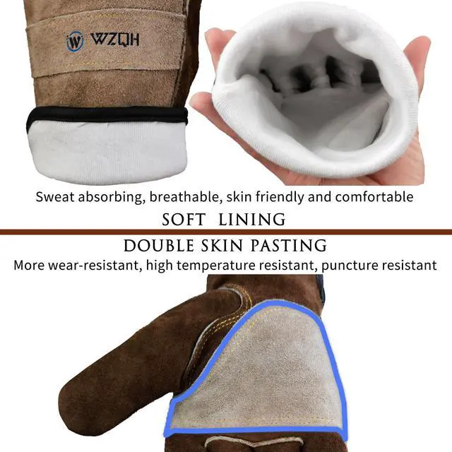 Alt view image 2 of 5 - Leather Work Gloves for Men or Women. Large Glove for Gardening, Tig/Mig Welding, Construction, Chainsaw, Farm, Ranch, etc. Cowhide, Soft Lining, Utility, Firm Grip, Durable. Coffee-grey L
