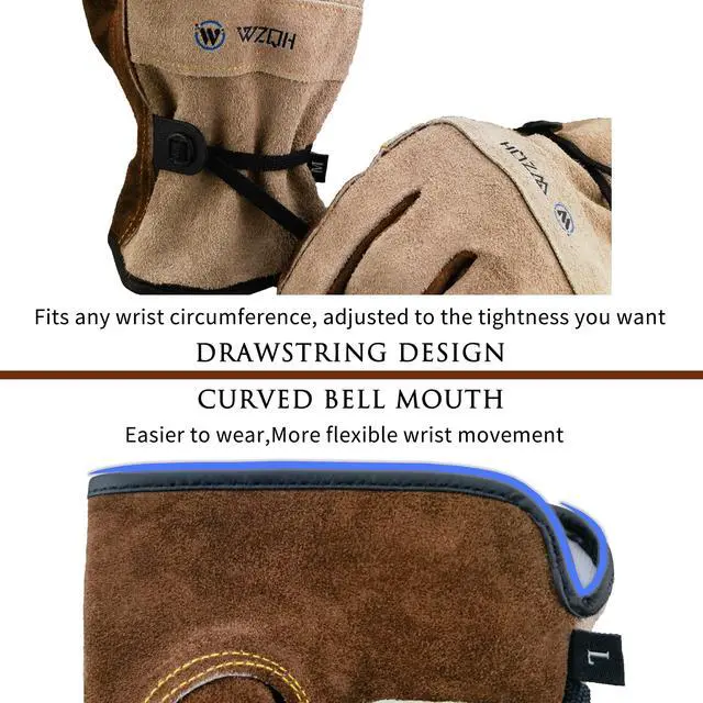 Alt view image 3 of 5 - Leather Work Gloves for Men or Women. Large Glove for Gardening, Tig/Mig Welding, Construction, Chainsaw, Farm, Ranch, etc. Cowhide, Soft Lining, Utility, Firm Grip, Durable. Coffee-grey L