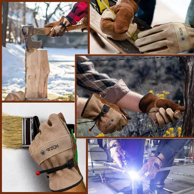 Alt view image 5 of 5 - Leather Work Gloves for Men or Women. Large Glove for Gardening, Tig/Mig Welding, Construction, Chainsaw, Farm, Ranch, etc. Cowhide, Soft Lining, Utility, Firm Grip, Durable. Coffee-grey L