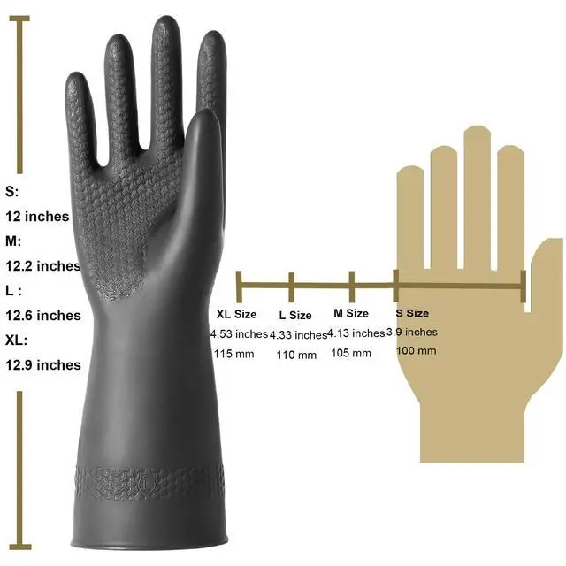 Alt view image 2 of 6 - Chemical Resistant Gloves, Work Heavy Duty Industrial Rubber Gloves,12.2", 1 Pair Size Medium
