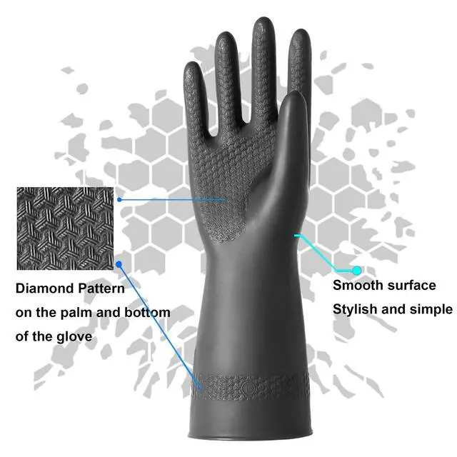 Alt view image 3 of 6 - Chemical Resistant Gloves, Work Heavy Duty Industrial Rubber Gloves,12.2", 1 Pair Size Medium