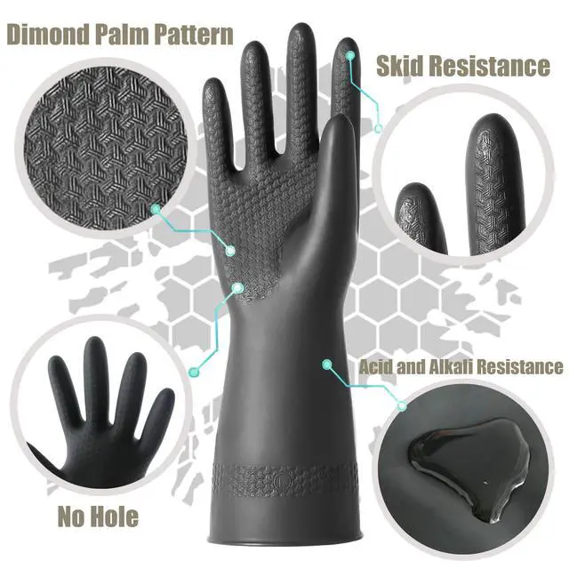 Alt view image 5 of 6 - Chemical Resistant Gloves, Work Heavy Duty Industrial Rubber Gloves,12.2", 1 Pair Size Medium