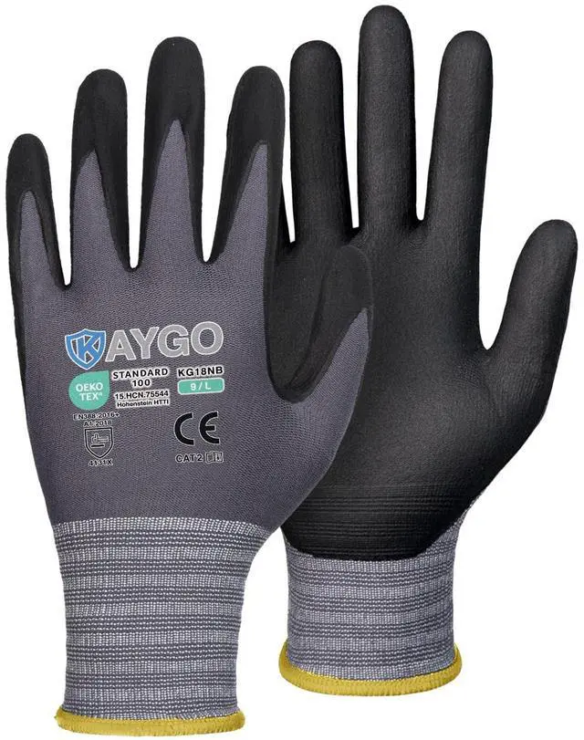 Main image of Safety Work Gloves MicroFoam Nitrile Coated, 3 Pairs KG18NB,Seamless Knit Nylon Glove for Men and Women, Ideal for Automotive,Warehouse,Construction (Large,Gray)
