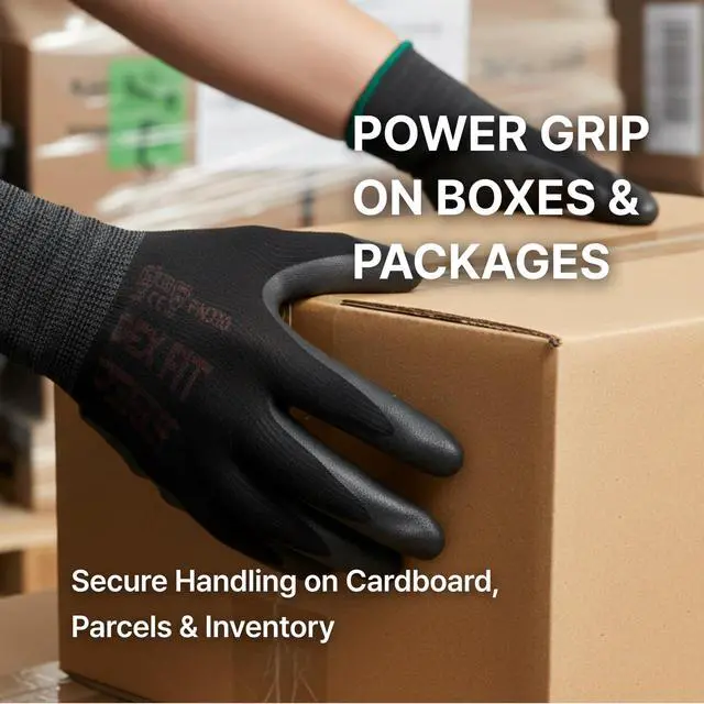 Alt view image 3 of 7 - Nitrile Work Gloves FN330, 1 Pair, 3D-Comfort Stretchy Fit, Firm Grip, Thin & Lightweight, Touch-Screen Compatible, Durable, Breathable & Cool, Machine Washable; Black S (7)