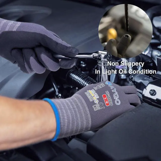 Alt view image 3 of 6 - Safety Work Gloves MicroFoam Nitrile Coated, 3 Pairs KG18NB,Seamless Knit Nylon Glove for Men and Women, Ideal for Automotive,Warehouse,Construction (Large,Gray)