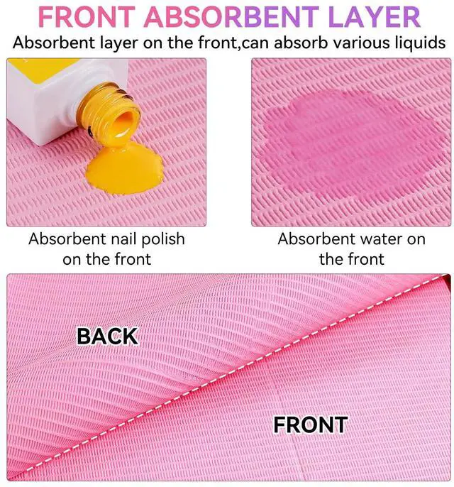 Alt view image 2 of 7 - Disposable Nail Mats, 50 Pcs 3-Ply Absorbent Nail Table Pads with PE Backing, 18 x 13 Nail Desk Protection for Manicure Pedicure, Acrylic Gel Practice, Salon & Home DIY (Pink)