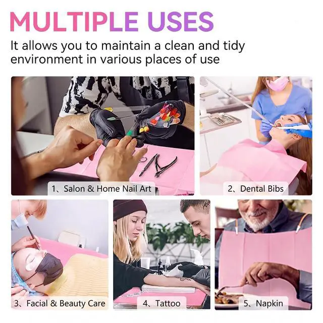 Alt view image 6 of 7 - Disposable Nail Mats, 50 Pcs 3-Ply Absorbent Nail Table Pads with PE Backing, 18 x 13 Nail Desk Protection for Manicure Pedicure, Acrylic Gel Practice, Salon & Home DIY (Pink)