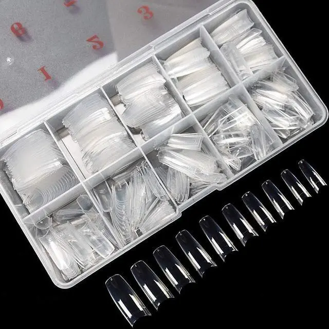 Main image of 500PCS Clear False Nails Tips - Half Cover Lady French Style Acrylic Artificial Tip Manicure with Box of 10 Sizes for Nail Tips Art Salons and Home DIY