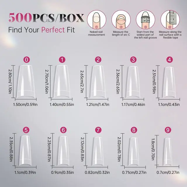 Alt view image 7 of 7 - 500PCS Clear False Nails Tips - Half Cover Lady French Style Acrylic Artificial Tip Manicure with Box of 10 Sizes for Nail Tips Art Salons and Home DIY