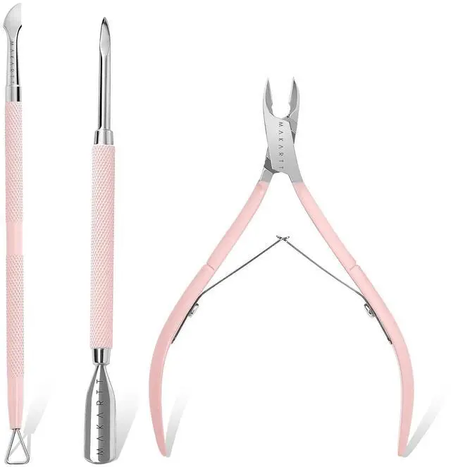 Main image of Cuticle Trimmer with Cuticle Pusher, 3 PCS Pink Nail Cuticle Nipper Professional Pedicure Manicure Tools with Stainless Steel Dual End Pusher, Nail Scraper