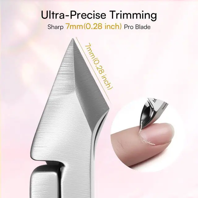 Alt view image 2 of 7 - Cuticle Trimmer with Cuticle Pusher, 3 PCS Pink Nail Cuticle Nipper Professional Pedicure Manicure Tools with Stainless Steel Dual End Pusher, Nail Scraper
