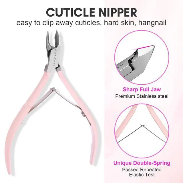 Alt view image 3 of 7 - Cuticle Trimmer with Cuticle Pusher, 3 PCS Pink Nail Cuticle Nipper Professional Pedicure Manicure Tools with Stainless Steel Dual End Pusher, Nail Scraper
