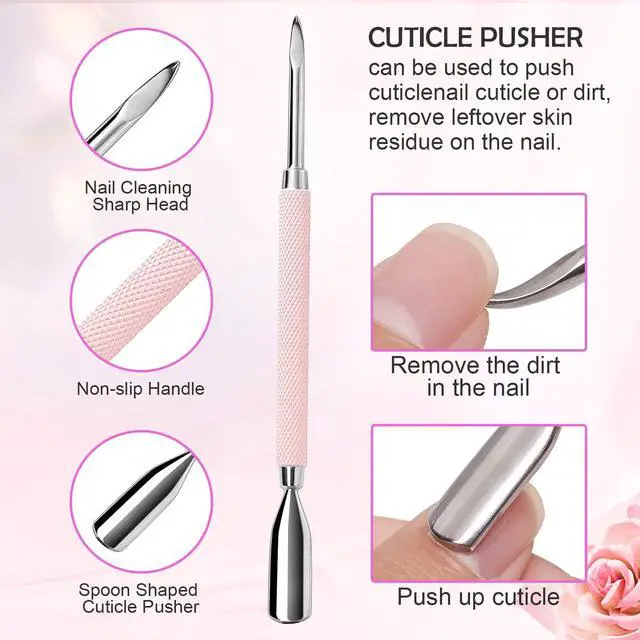 Alt view image 4 of 7 - Cuticle Trimmer with Cuticle Pusher, 3 PCS Pink Nail Cuticle Nipper Professional Pedicure Manicure Tools with Stainless Steel Dual End Pusher, Nail Scraper